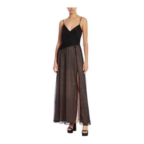 Jewel Badgley Mischka Metallic Plisse’ Maxi Gown with Side Slit 8 NWT $ 585.00 - Picture 1 of 3